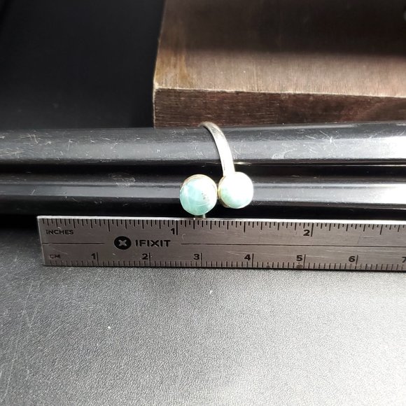 Size 9 Sterling Silver Cool Double Larimar Stones Ring - Picture 6 of 7